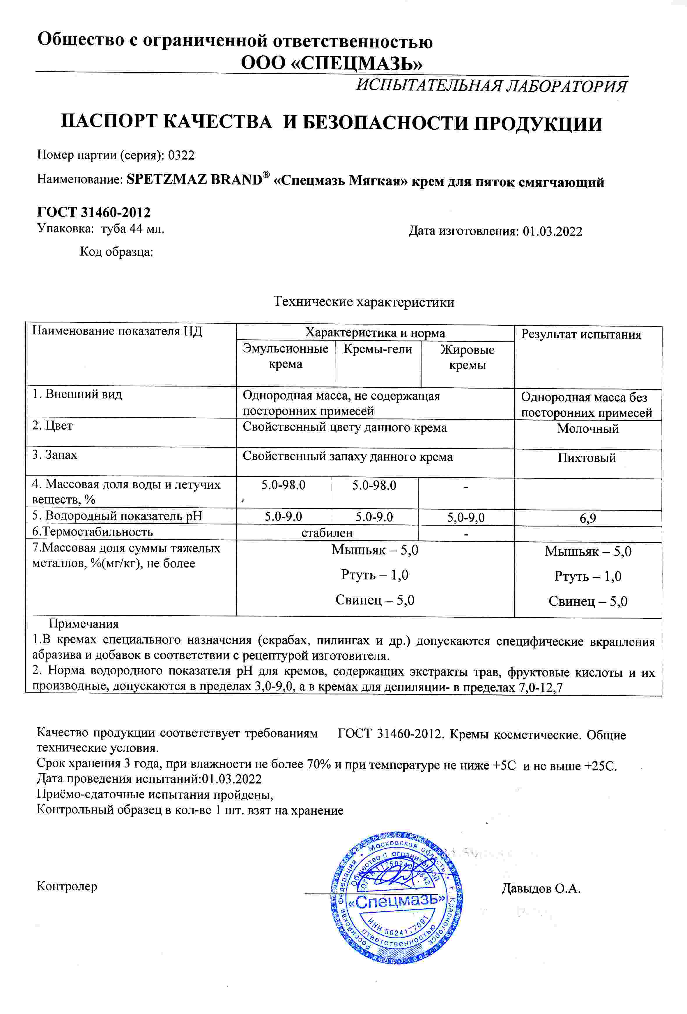 Паспорт №032022
